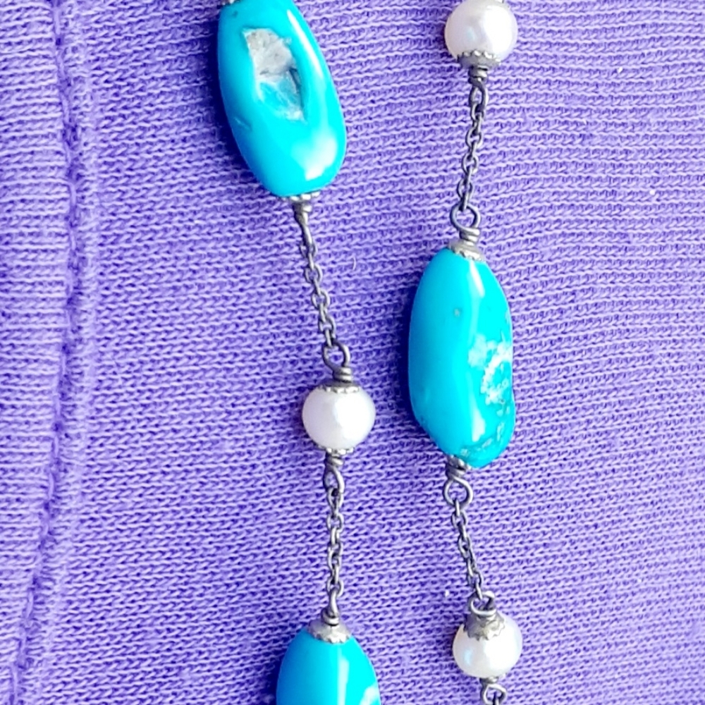 Turquoise & Pearl earrings - Picture 5 of 6